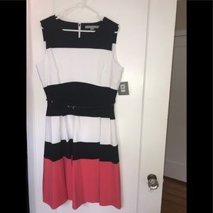 Andrew Marc Colorblock Fit and Flare Dress